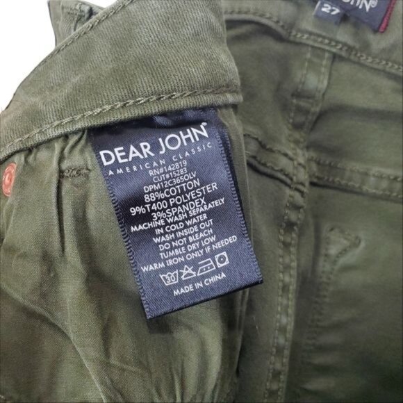 DEAR JOHN Womens Jeans SZ 27 Joyrich Comfort Skinny Raw Cutout Hem Green Midrise - Picture 10 of 11